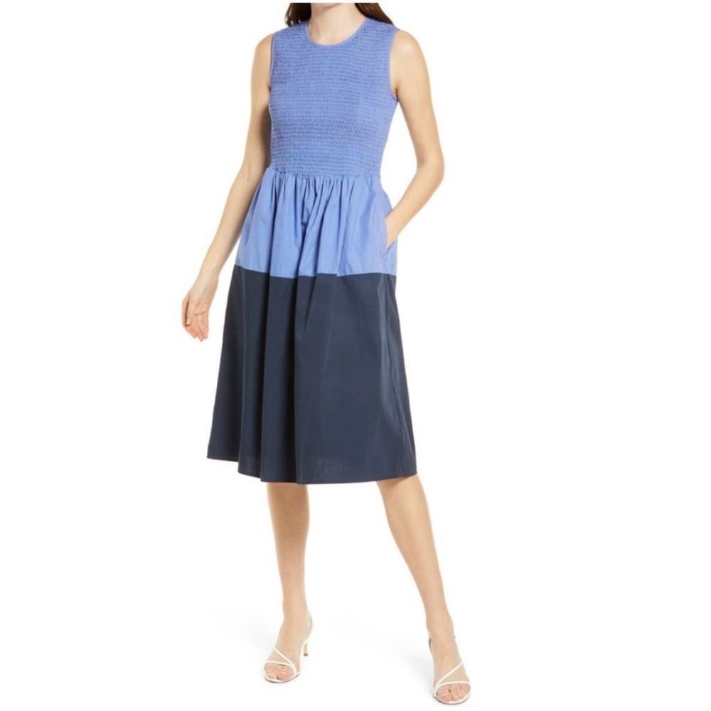 FRENCH CONNECTION Rhodes Colorblock Smocked Poplin Dress
